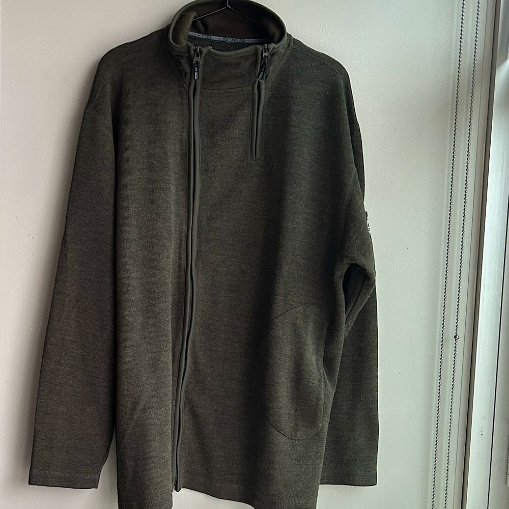 OP men’s olive green double zip long sleeve jacket large